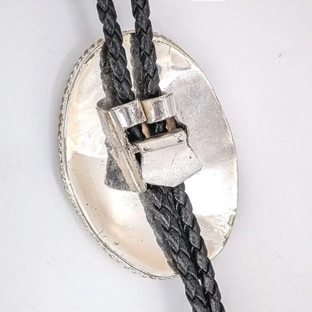 Vintage Western Bull Longhorn Skull Bolo Tie Silver Gold Tone Braided Cowboy